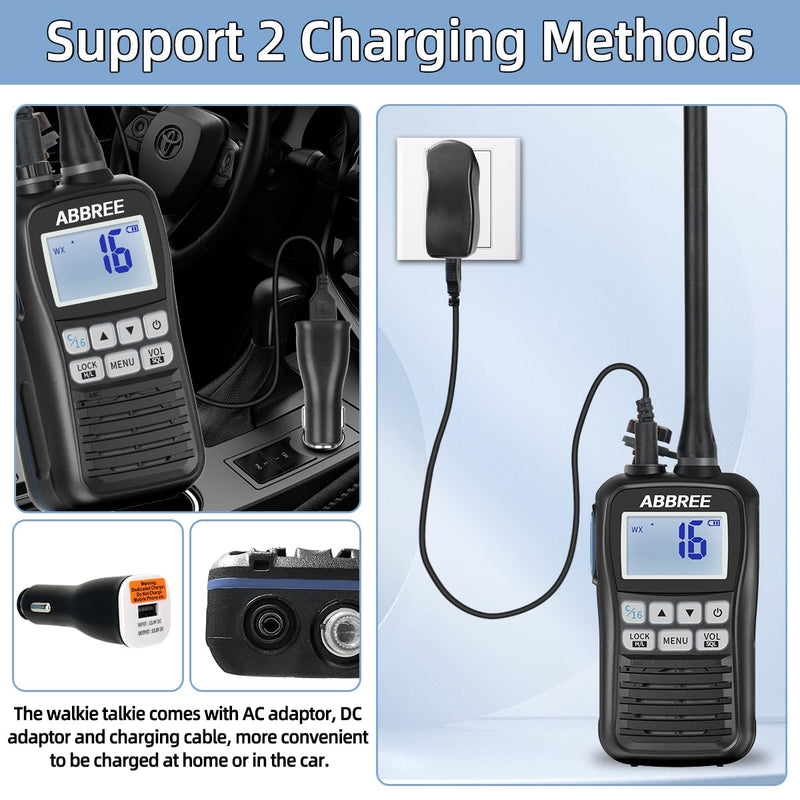 [AUSTRALIA] - ABBREE Marine VHF Radio Floating IP67 Waterproof MR-25 Handheld Long Range Noise Cancelling Mic Walkie Talkie NOAA Weather,LCD Display Vibration Water Draining Two Way Radio for Boat,Black 
