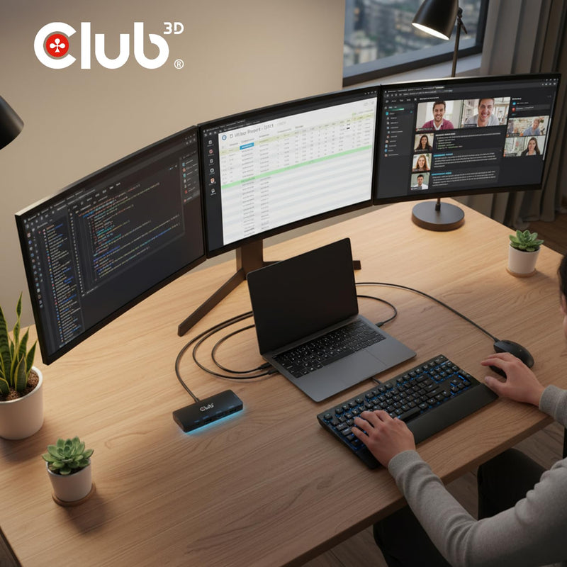 Club 3D DisplayPort to HDMI Adapter, Triple Monitor 8K@60Hz MST Hub Splitter, DP 2.1 to 3 HDMI Multi-Stream Display Extender for Video Wall, Gaming, HDR HDCP 2.3 Compatible CSV-7330