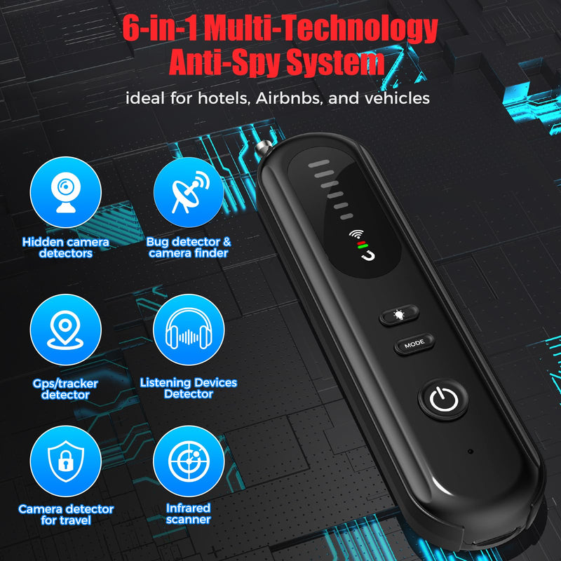 Hidden-Camera-detectors Portable-Bug Detector&Camera Finder-GPS Tracker Detector-Upgrad-Anti-spy Camera Finder-mini RF Signal Scanner-spy Device Detector for Travel,Office/Hotel/car-Black black