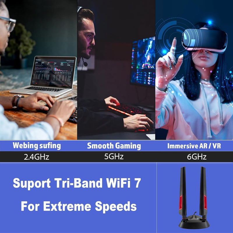 9dBi WiFi 7 Tri-Band Magnetic Base Gaming Antenna with New Connector（NOT RP-SMA for ASUS ROG Strix X870E-E X870-A X870-Plus B650-Plus ASUS Prime TUF Gaming PC Desktop Computer Gaming Motherboard