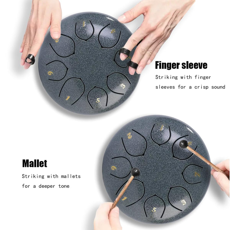 Steel Tongue Drum – 6Inch 8 Note Rain Drum for Outside Garden, Meditation & Music Education Soothing, Hand-Tuned Steel Drum Instrument & Gift for Family, Friends & Kids (Jade Porcelain) Jade Porcelain