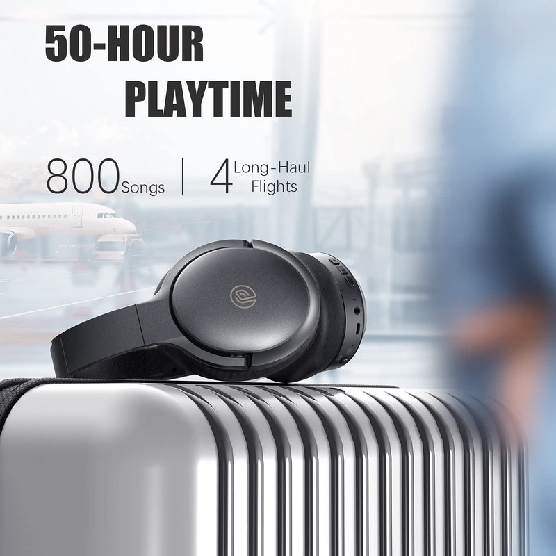 Active Noise Cancelling Headphones, 100H Playtime Headphones Wireless Bluetooth, Bluetooth Headphones with Microphone, Over- Ear Wireless Headphones with Deep Bass for Travel (Pure black) Pure black