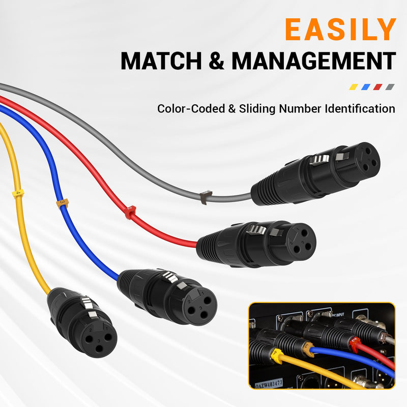 Phenyx Pro 4-Channel XLR Snake Cable, Color-Coded Male to Female Patch Wire w/OFC Copper, 6 Ft XLR Splitter Cable, Balanced Microphone Cable for DJ Mixers, IEM & Mic Systems (PCBL-4IN1-6) 6 Feet