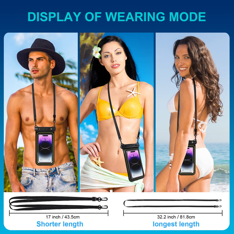 IP68 Floating Waterproof Phone Pouch, Universal Sponge Water Proof Cell Phone Case Bag with Adjustable Lanyard, Protector Pouch for iPhone 15 14 13 12 11 Pro Max Samsung Google, Up to 6.7'' Black 6.7"