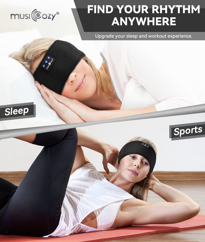 [AUSTRALIA] - MUSICOZY Sleep Headphones Headband, Wireless Earbuds Earphones Sweat Resistant with Ultra-Thin HD Stereo Speaker, Bluetooth 5.2 for Workout Running Cool Gadgets Unique Gifts Dark Black 