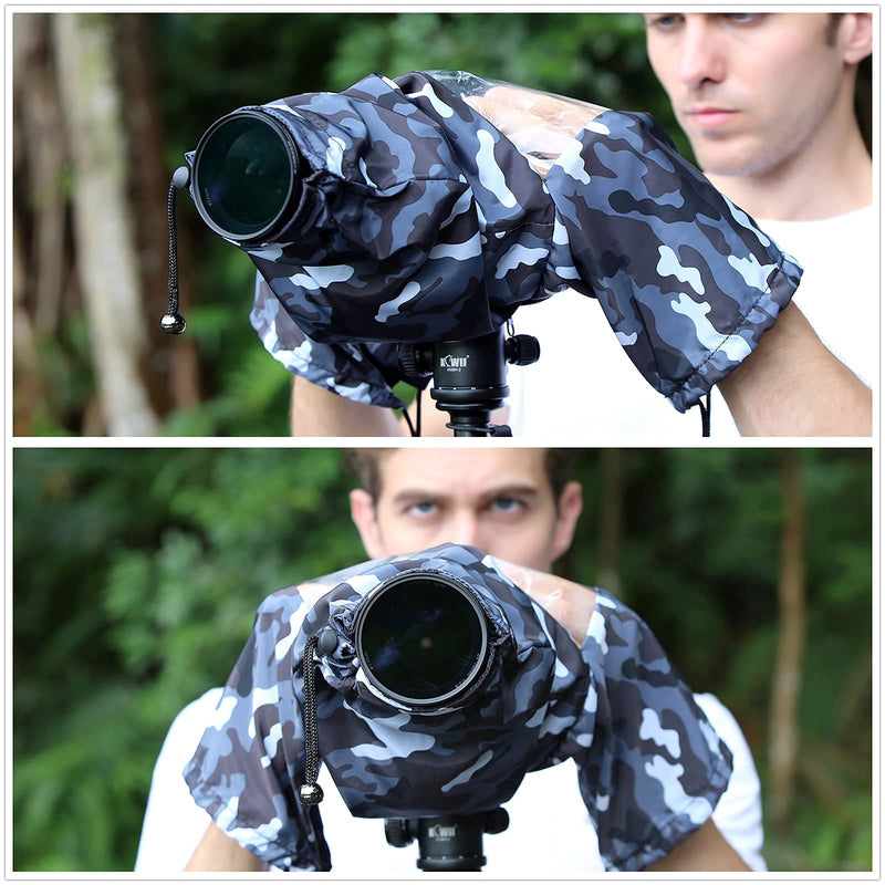 Camouflage Dual Sleeves Rain Cover + Long Rain Cover :Camera Raincoat Dust Proof Protector for Birding on Canon Nikon Camera