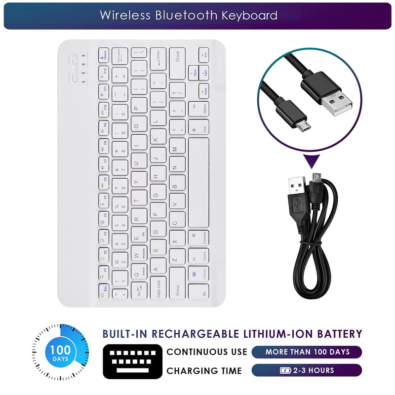 DETUOSI Universal 9.6-10.5 inch Wireless Bluetooth Keyboard, Multi-Device Travel Portable Ultrathin (6mm) Lightweight Wireless Bluetooth Keyboard for iOS/Android/Windows Tablet, Computer, Phone #White for 9.6-10.5 inch tablet White
