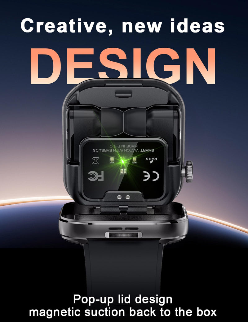 ZJX Smartwatch with Earbuds, 2.02" HD Screen Fitness Watch, Take/Dial Calls, 2-in-1 Smartwatch with TWS Headset, Waterproof Sports Fitness Tracker, Long Standby Time Black Orange
