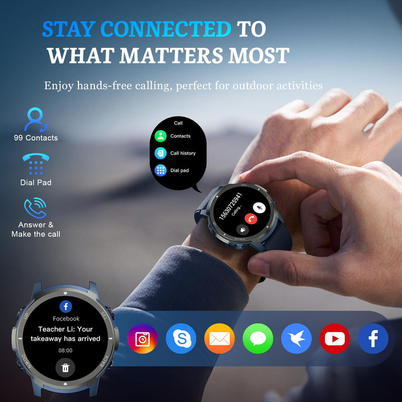 Smart Watch, 2025 Military Waterproof Fitness Sleep Tracker Watch with 110 Ports Modes, Smartwatch for Samsung Android iPhone iOS Compatible