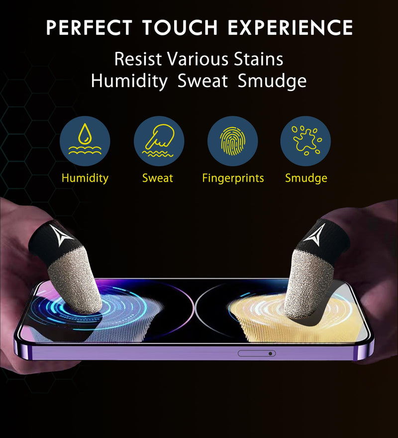 Improved Version-Visible Pure Silver Fiber&Carbon Fiber Professional Model Gaming Finger Sleeves,No Rubber Band,Maximum Touch Response,Comfortable fit, Anti-Sweat,Fit All Touchscreen Devices-12 Pack