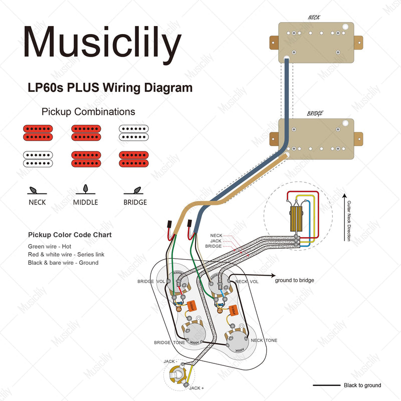 Musiclily Pro LP STD Modern 60s PLUS Treble Bleed DIY Wring Kit Upgrade for Epiphone LP Style Electric Guitar, Nickel Switch DIY Kits Modern 60s PLUS