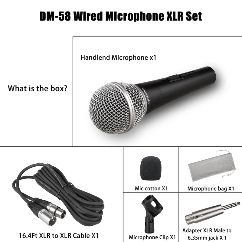 [AUSTRALIA] - LyricLoom Professional Wired Microphone XLR Set, Metal Vocal Dynamic Microphone with 16.4 XLR Male to Female Cable, Mic with Switch Set. DM58 Corded Mic for Karaoke, Speaker, Singing 