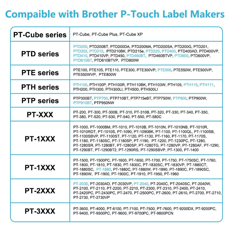 [AUSTRALIA] - Hehua Label Maker Tape 12mm 0.47 White Compatible for Brother P Touch Label Tape 1/2", Tze Tz Tape 12mm 0.47 Laminated White Compatible for Brother Ptouch PTD210 D220 D400 D410 D600 PTH110, 6 Pack 
