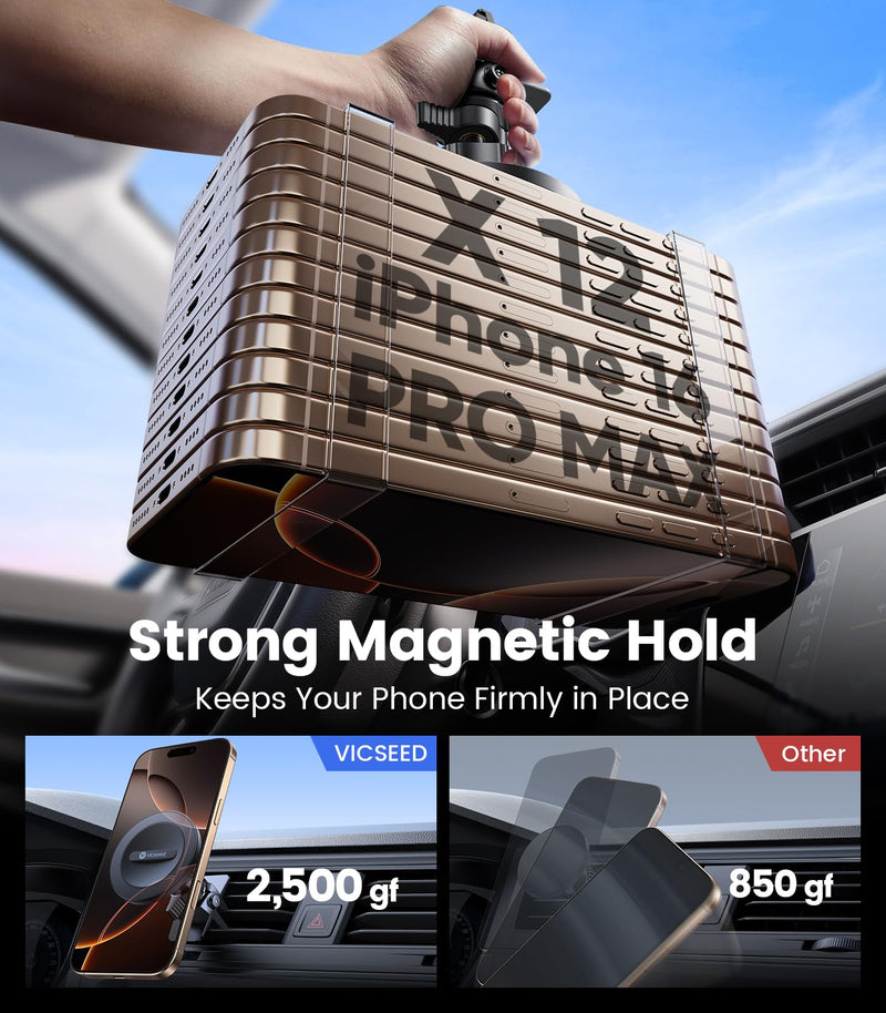 VICSEED for MagSafe Car Mount [Upgraded Strong Magnetic & Won't Break Vent] | Stable Travel Magnetic Phone Holder, 360° Adjustable, Hands Free for iPhone 17 16 15 14 13 12 Pro Max All Phones, Pink