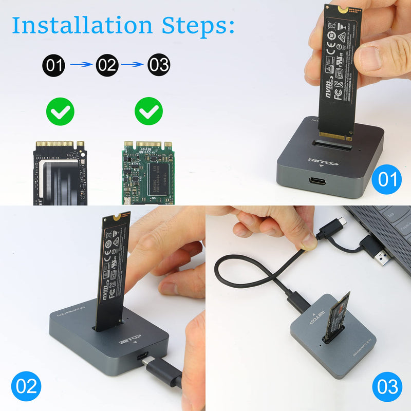 RIITOP M.2 to USB Adapter + M.2 Docking for Both M.2 NVMe SSD & SATA Based SSD