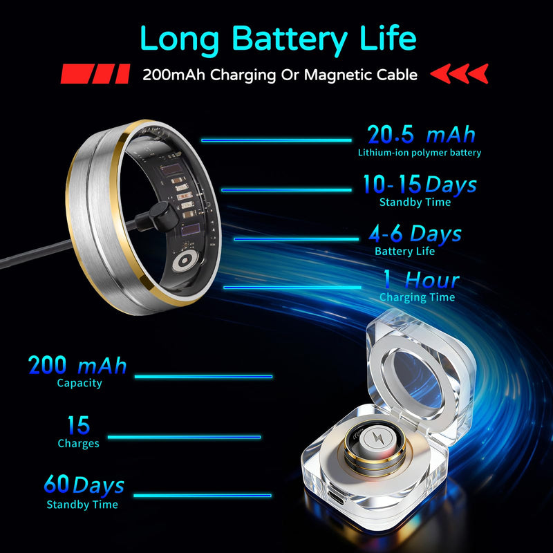 Smart Ring for Women Men, Tungsten Steel Fitness Tracker Ring with Sleep Monitoring, Heart Rate, Step Counting, IP68 Waterproof for iPhone and Android, No Subscription Fee (Black-Gold,#10) Black-Gold #10