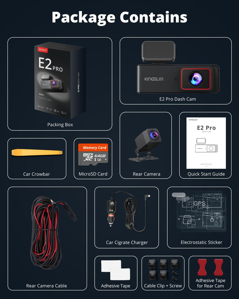 [AUSTRALIA] - 2K Dash Cam Front and Rear with 64GB SD Card, Wireless WiFi Dash Camera for Cars, 1.5'' Screen Mini Dashcam Front and Back, Support G-Sensor/Time Lapse 2 Kinds Parking Monitor 