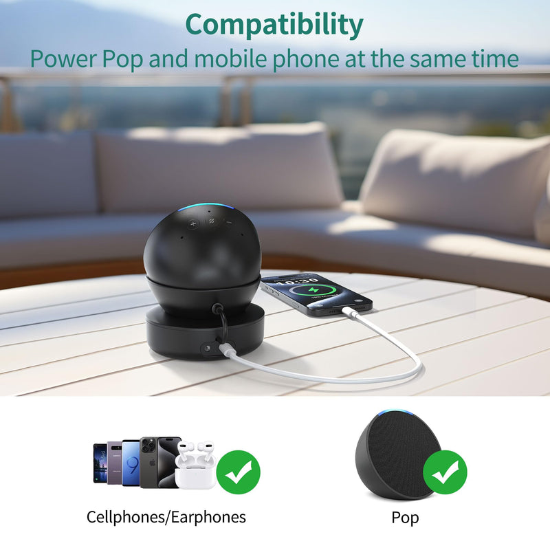 [AUSTRALIA] - PlusAcc Battery Base for Pop - 5000mAh Portable Charger Stand with 9 Hours Playback Playtime with USB-C Output Port, Charging Dock for iPhone Samsung and Other Smart Electronic Accessories (Black) Black 