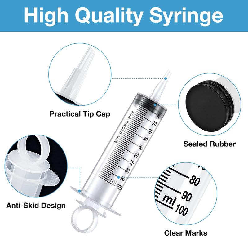 Syringes with Hose, 100 ml Syringe with 20G Needle, Blunt Disposable Syringes, Colostrum Syringes, Reusable Plastic Syringes for Laboratory, Garden and Industry