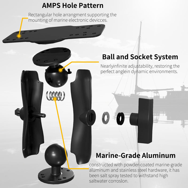 S109 Aluminum Alloy Fish Finder Mount with C Size 1.5" Ball, 7.78" Dual Purpose Mount with Rectangle Plate & Round Plate, 360° Rotation Marine Electronic Mount Compatible with Garmin, Lowrance