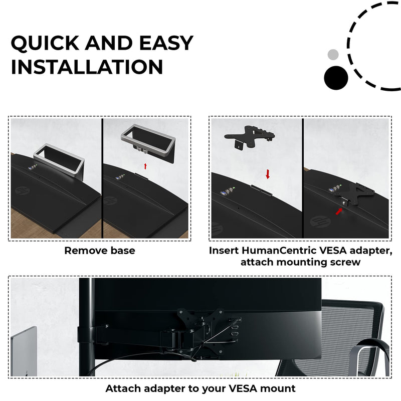 HumanCentric VESA Mount Adapter for HP Pavilion 27xw, 25xw, 24xw, 23xw, 22xw, 22cwa, 27cw, 25cw, 24cw, 23cw, and 22cw Monitors