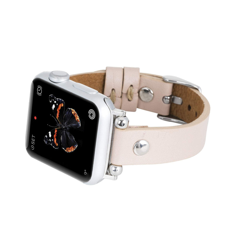 Venito Perugia Leather Band for Apple Watch Band 49mm 45mm 44mm 42mm 41mm 40mm 38mm Women Men, Top Grain Genuine Leather Replacement Strap for iWatch Ultra2 Ultra SE2 SE Series 9 8 7 6 5 4 3 2 1 Nude Pink w/Silver Connector & Clasp 5.5"-8.0" (140-200mm)