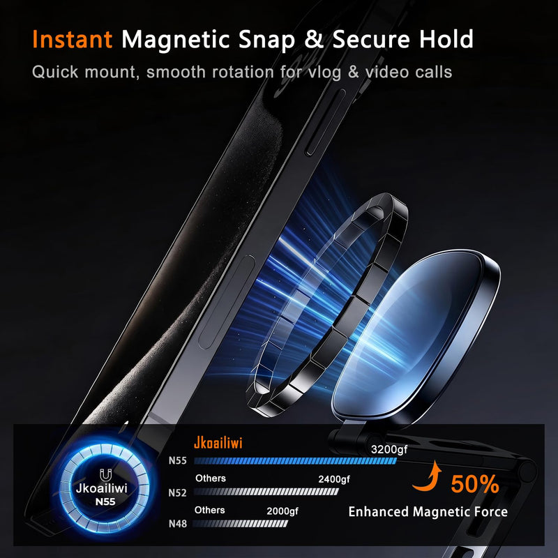 3-in-1 Magnetic Suction Cup Phone Mount, Tri-Axis 360° Adjustable | 12LBS Ultra-Strong Suction Phone Holder, Foldable Pocket-Size Stand for Gym Equipment, Shower Glass, Fridge, Car Windshield