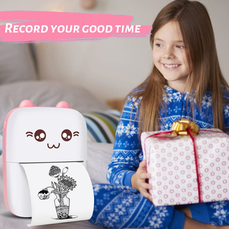 Mini Pocket Printer, Gifts for kids, Portable Thermal Printer for Pictures/Retro-Style Photos/Receipts/Notes/Lists/Label/ Memo/QR Codes, Bluetooth Wireless Smart Printer with Android or iOS APP (PINK) pink