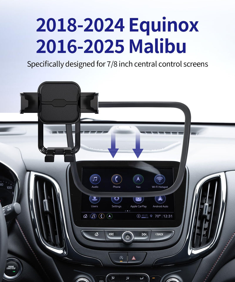 Car Phone Holder for Chevrolet Equinox/Malibu 2018-2024, 7/8" Screen Mount | Malibu 2016-2025, Universal Mechanical clip Cell phone Mount Accessories Fit iPhone Android,Automobile GPS Dashboard Cradle 7/8-inch for 2018-2024 Equinox