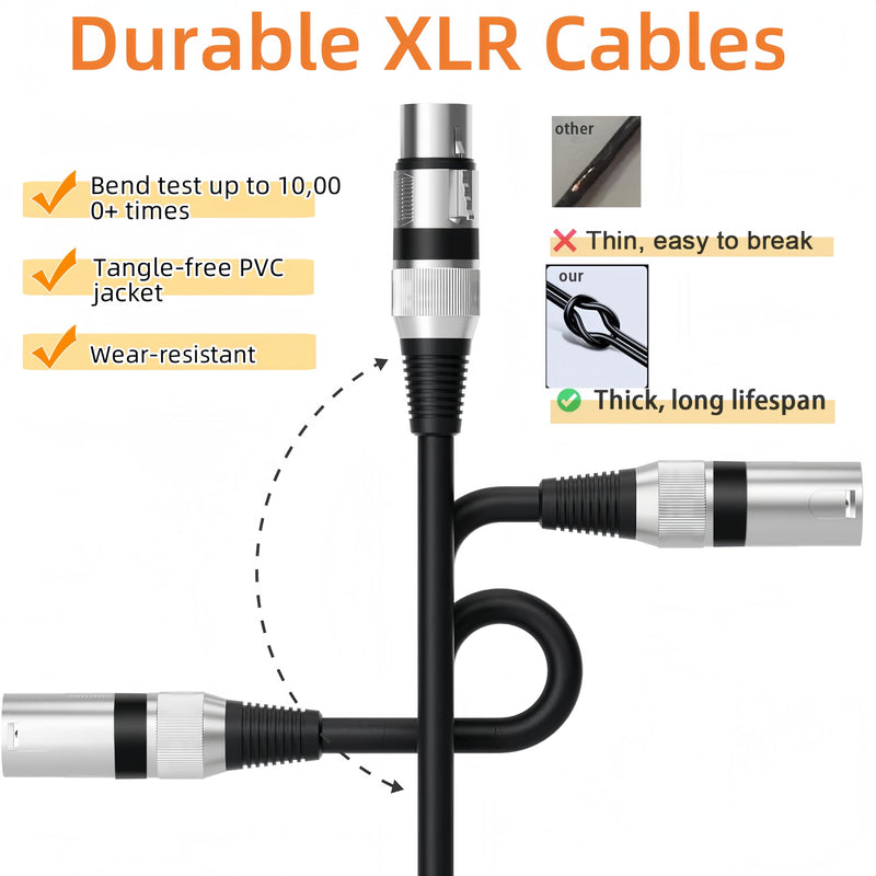 XLR Cables 3ft 6 Pack, XLR Male to Female Microphone Cable with Gold-Plated 3-Pin, Balanced Shielded Short Mic Cord for Mic Mixer, Recording Studio, Podcast 3 feet-6pack