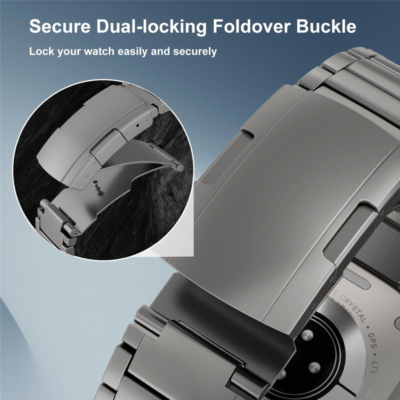 Titanium Band Compatible with Apple Watch Ultra 2/1 Series 10/9/8 49mm/46mm/45mm/44mm, Dressy Watch Band with Adjustable Secure Foldover Clasp For Men/Women Ti01 | Folding Clasp | 22mm Width