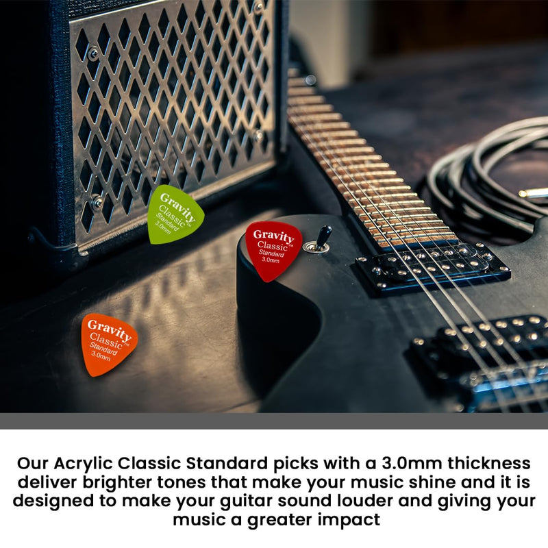 Gravity Guitar Picks - Made of Acrylic - Brighter, Louder, Faster - Classic Standard 3.0mm - 8 Color Assortment