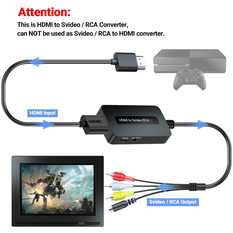[AUSTRALIA] - 1080P HDMI to Svideo RCA Converter, HDMI to Composite AV CVBS Converter, HD to S-Video RCA Adpater for HD Devices to Display on Older TVs with Svideo/AV 