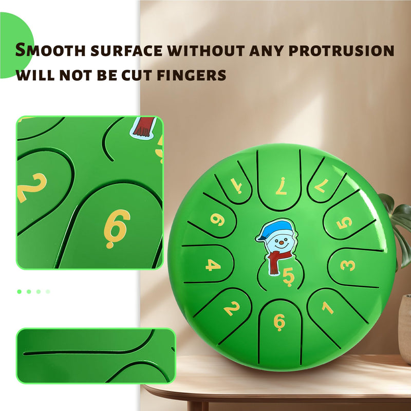 [AUSTRALIA] - Steel Tongue Drum -11 Note 6 Inch Tongue Drum Instrument - Hand Pan Drums with Music Book, Steel Handpan Drum Mallets and Carry Bag, C Major for Meditation or Yoga,Gift for Kid or Adults(Green) Green 