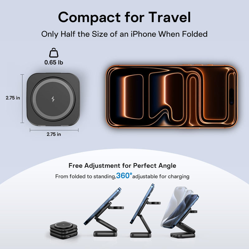 5-in-1 Wireless Charger for MagSafe, AC ISLAND Portable Travel Charging Station, 35W Max Qi2.2 Fast Foldable Magnetic Stand, Evolved for iPhone 17-12 Series, Apple Watch, AirPods (with 35W Adapter) Black