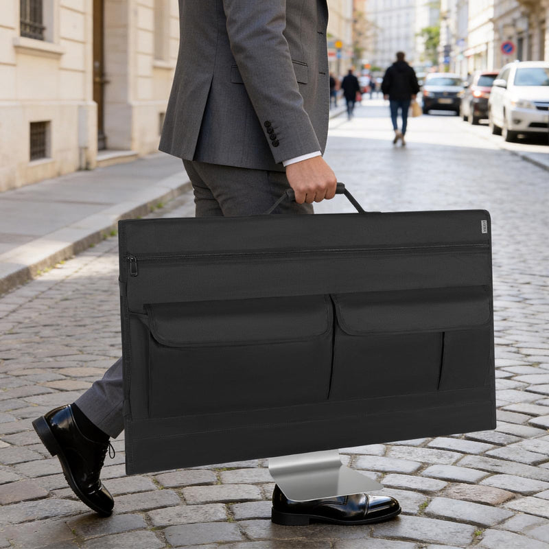 Monitor Carrying Case for 27'' LCD Screens Compatible with iMac 27 | Padded Protective Travel Bag with Handle & Multiple Pockets, Desktop Monitor Dust Cover for Moving, Business Trip Without Strap For 27" Screen