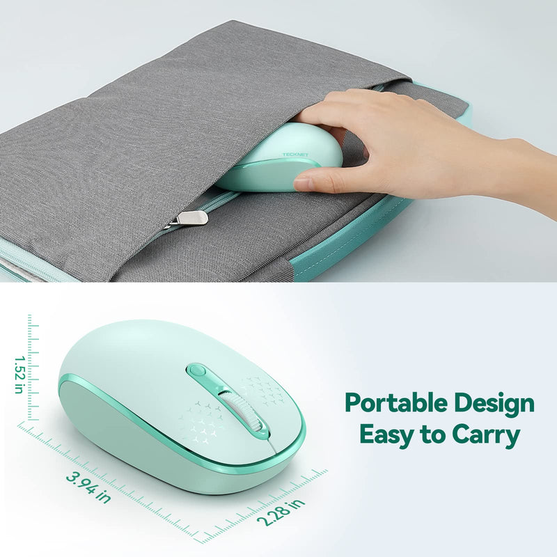 [AUSTRALIA] - TECKNET Wireless Mouse for Laptop, 2.4G Quiet Computer Mouse with USB Receiver, 4 Buttons Portable Cordless Mice for Chromebook, Laptop, PC, Mac, 800/1200/1600 DPI - Mint Green 