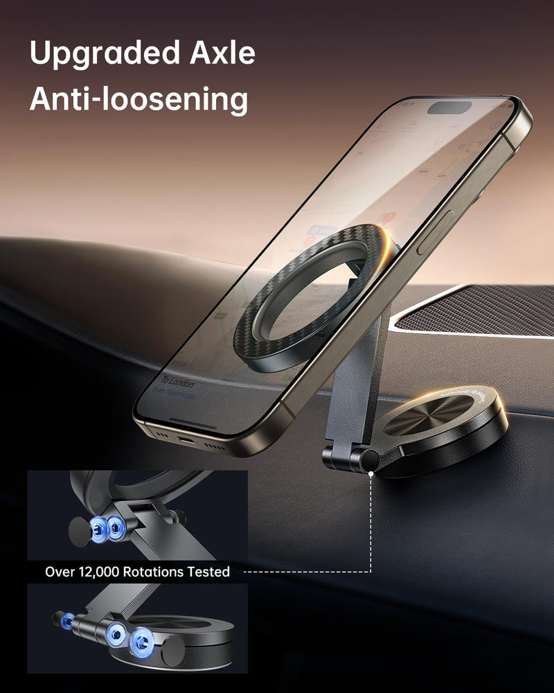 SYNCWIRE for MagSafe Car Mount 【360° Rotation】 Magnetic Phone Holder for Car, Adjustable Metal Arm, Car Magnet Phone Mount for Dashboard, Car Accessories Fit iPhone 17 16 15 14 13 Pro Max &All Phones Carbon Fiber