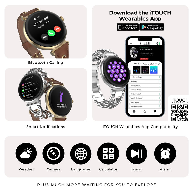 iTouch Bloom Smart Watch for Women, 1.32” AMOLED Display Fitness Tracker with Bluetooth Calling, Heart Rate & Sleep Tracking, 60+ Sports Modes, IP68 Waterproof Smartwatch for Android & iPhone Silver/Silver