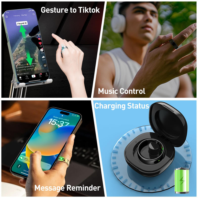 Smart Ring Health Tracker for Women & Men, Fitness Ring with Sleep & Motion Tracking, Touch Control, No Subscription Required, Compatible with iOS & Android (Starlight Silver, #10)