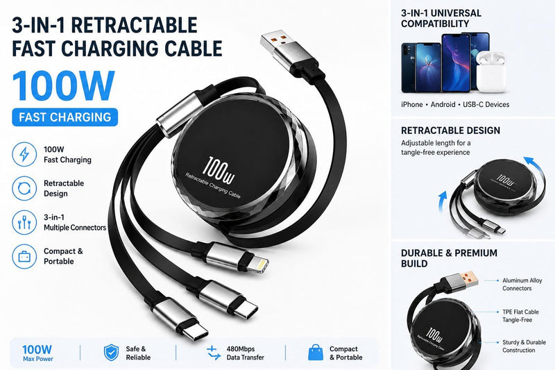 2026 Magnetic Car Phone Holder with 100W Fast Charging Cable, 2-in-1 Dashboard Mount for iPhone & Android, 360⁰ Adjustable Magnetic Car Phone Holder