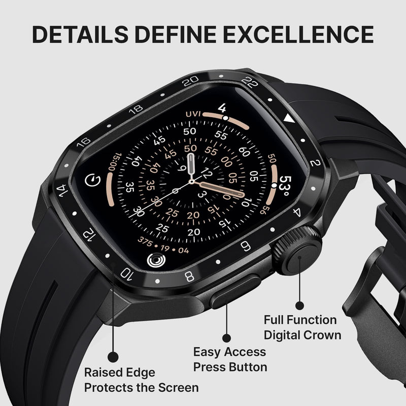 Bandletic Luxury Metal Case with Band Compatible with Apple Watch 46mm | Rugged Military-Grade Protective Bumper Cover with Soft Silicone Strap for iWatch 11 10 46mm Black/Black 46mm(series 11 10)