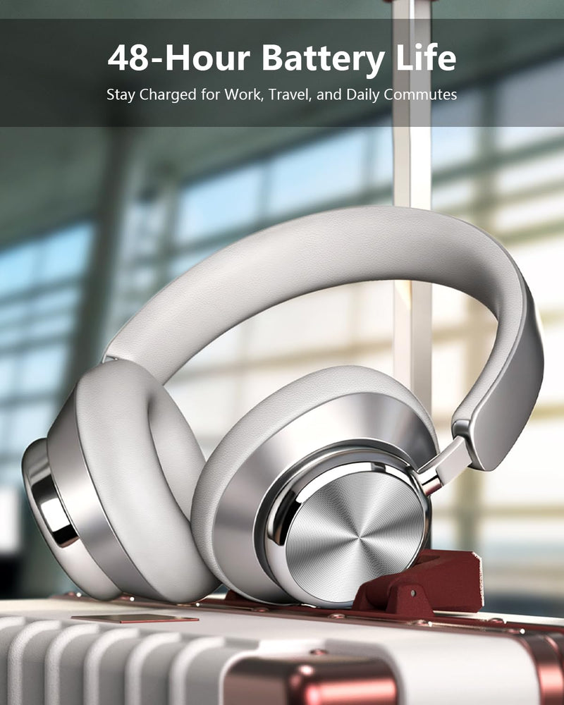 Wentronic Y03 Bluetooth Headphones Wireless Active Noise Cancelling Over Ear Headphones 48 Hours Playtime High Sound Quality 6 EQ Music Mode Headphones with Soft Ear Cushion - Silver