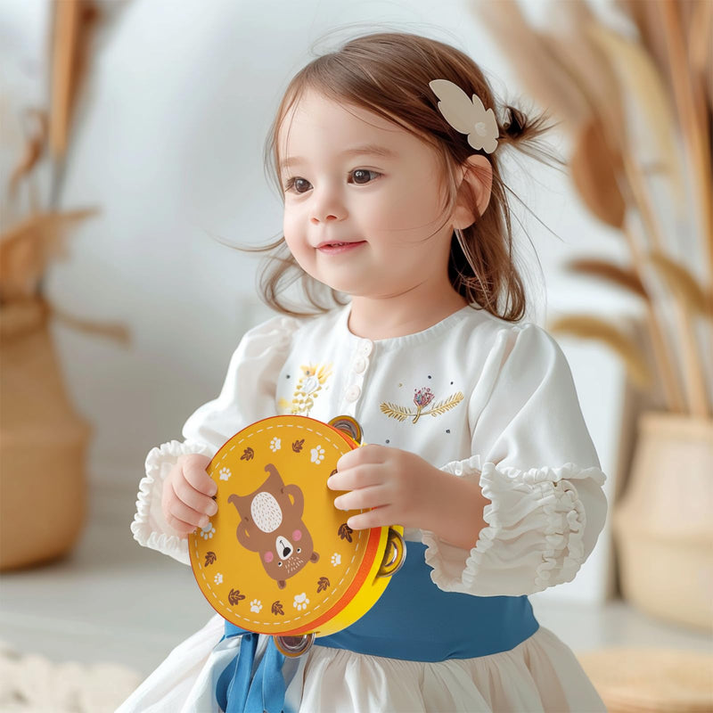 [AUSTRALIA] - Tambourines Musical Instrument for Kids and Adults, 6 inch Wooden Hand Held Drum Bell Tamborine with Birch Metal Jingles Percussion Hand Tambourine Educational Gift for KTV, Party, Game, Yellow Yellow Tambourine 
