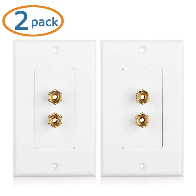 Cable Matters 2-Pack Speaker Wire Wall Plate, Gold Plated Speaker Wall Plate, Banana Plug Wall Plate for 1 Speaker, White 1-Speaker