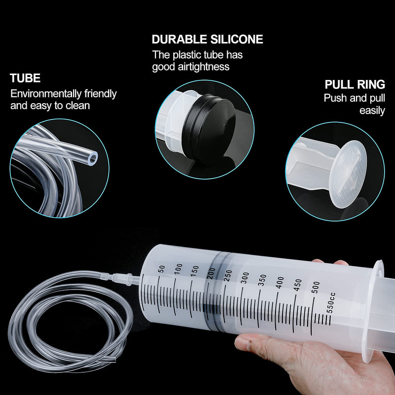 150/250/350/550 ml Syringe with Plastic Tubes, Reusable Plastic Syringe for Oil or Glue Applicators, Experiments, Pet Feeding, Industrial Applications (550 ml) 550ml