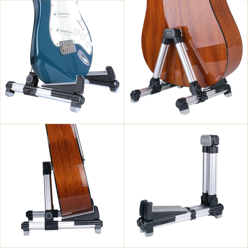 ENO MUSIC Alumium Alloy A-Frame Universal Folding Acoustic Guitar Stand, Suitable for Electric Bass Guitars , Silver