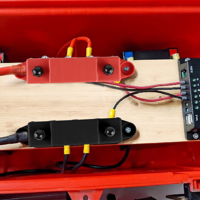 CPROSP 2-Piece Collecting Rail with Lid 250 A, Power Distribution Rail with 4 x M8 Bolt Connection, Battery Connection Block 5/16 Inches, BusBar Box for Car, RV, Boat, Yacht 250A--4*M8