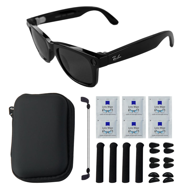 Smart Glasses Charging Dock & Accessories Kit for Ray-Ban/Oakley Meta – Includes Charging Stand with LED Indicator + Storage Case, Nose Pads, Lanyard, Cleaning Papers & Holders – Compatible with Wayfa