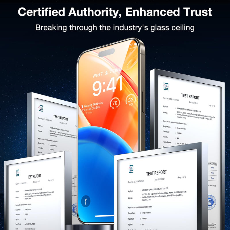 TORRAS Top-Notch Diamond Shield for iPhone 15 Pro Max Screen Protector [ 9H+ Military-Grade Protection] Unbreakable Shatterproof Tempered Glass for iPhone 15 ProMax Full Coverage Screen Protector, iPhone 15 Pro Max（6.7 inch）
